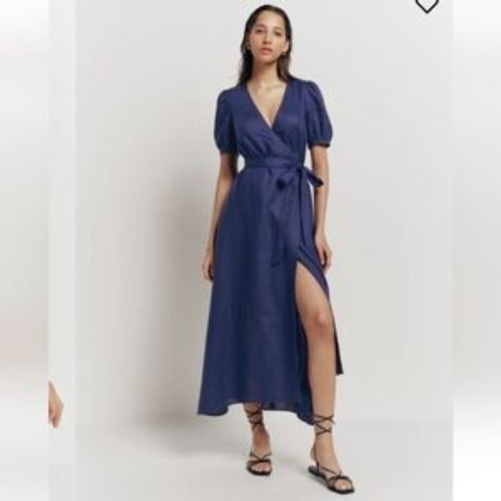 Reformation Navy Blue Wrap Midi Dress